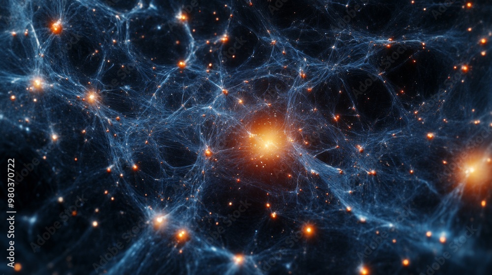 Poster visualizing dark matter. mysterious cosmic distribution