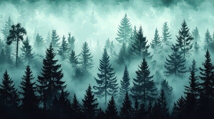 Fototapeta premium Dark Forest Silhouette Wallpaper. A silhouette of a dense forest with towering trees.