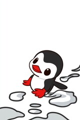 Obraz premium Cute Cartoon Penguin Walking on Ice