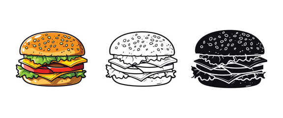 Burger vector illustration, outline, silhouette on white background