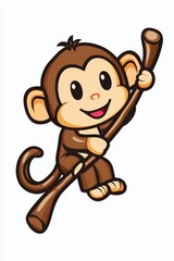 Obraz premium Cute Cartoon Monkey Sitting on a Branch