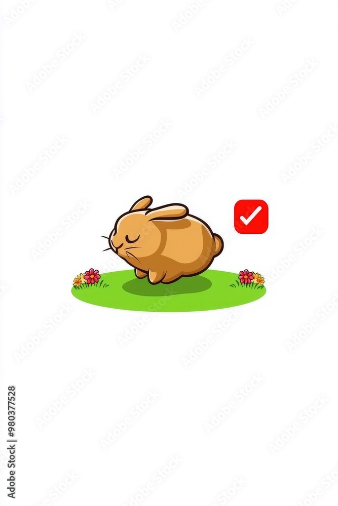 Sticker Cute Cartoon Rabbit with Checkmark Illustration