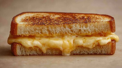 Grilled cheese sandwich with melted cheese, plain beige background