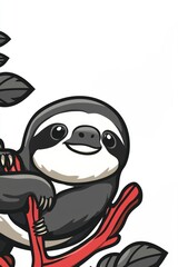 Adorable Cartoon Sloth Hanging on a Branch with a Big Smile