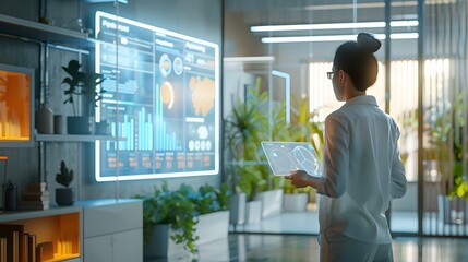 Fototapeta premium AI Enhanced Customer Journey Mapping with Sleek Marketing Office Visualization