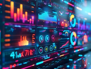 Fototapeta premium AI Driven Video Marketing Analytics with Detailed Engagement Metrics on a Bright and Vibrant Digital Interface