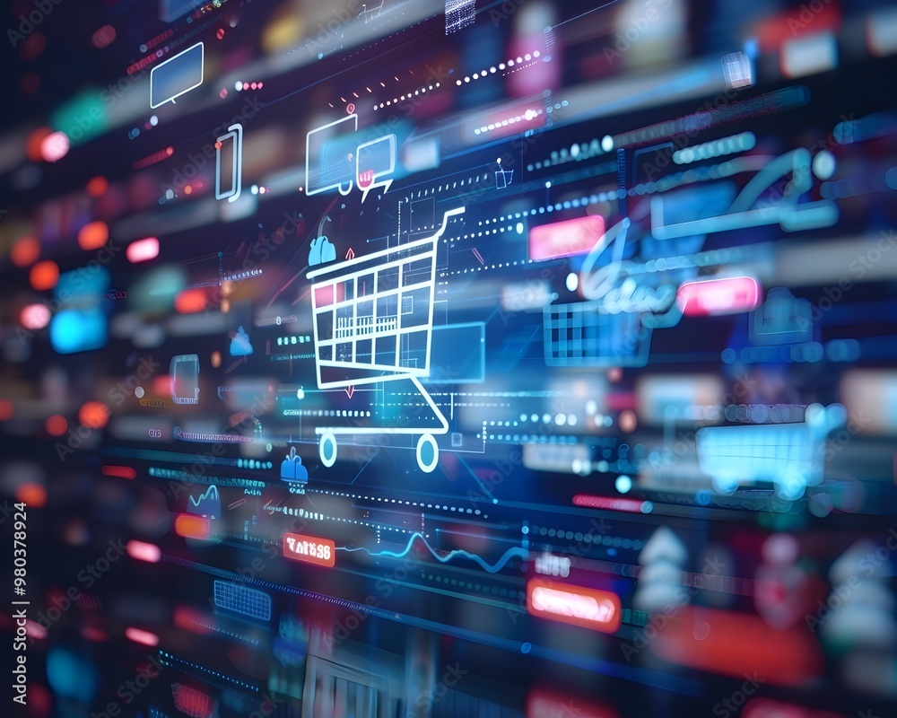Wall mural ai driven e commerce platform with futuristic digital technology and personalized recommendation eng