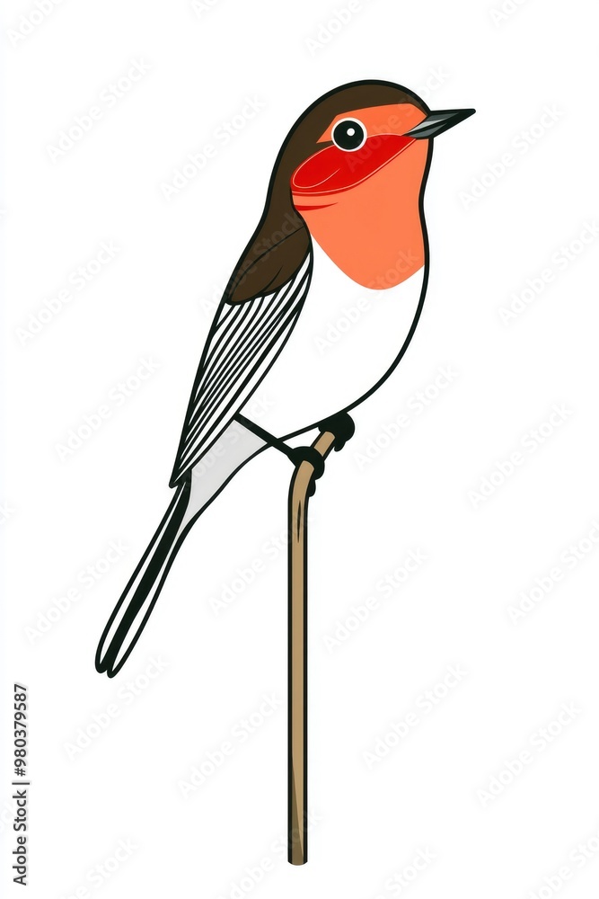 Canvas Prints Cute Bird Perched on a Branch Illustration