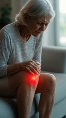 Obraz premium Senior woman experiencing severe knee pain at home