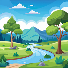 Naklejka premium landscape with river and forest