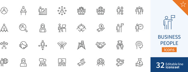 Business People Line Editable Icons set. Vector illustration in modern thin line style of business related icons