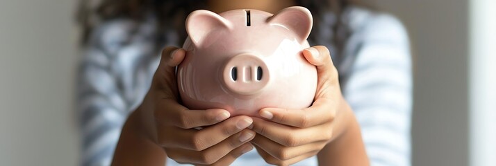 Individual with piggy bank highlights savings and financial planning for future.