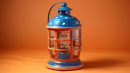 Authentic blue Lantern on Bright Orange Background Created