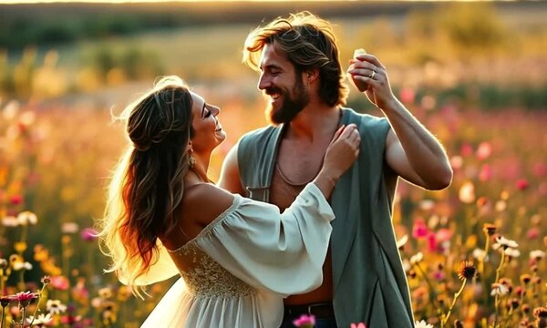 Orpheus and Eurydice, danced and looked happy in the large garden