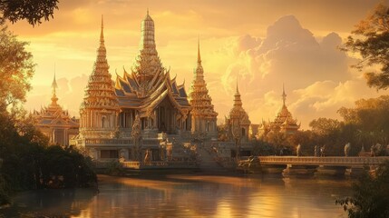 Obraz premium A breathtaking view of the most beautiful temple in the world, showcasing its intricate architectural details and serene surroundings