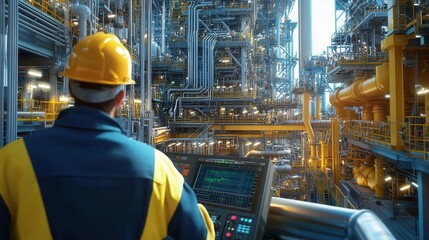 Fototapeta premium A high-tech offshore drilling operation in full daylight