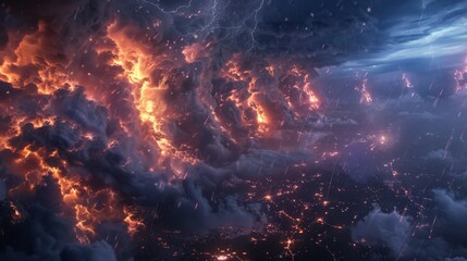 Fototapeta premium Lightning illuminates the abstract, stormy night. Thunder follows, a testament to the storm's power.
