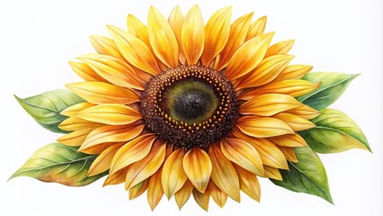 Fototapeta premium Vibrant watercolor illustration of a bright yellow sunflower with delicate petals and dark center on a transparent background, perfect for design and art projects.
