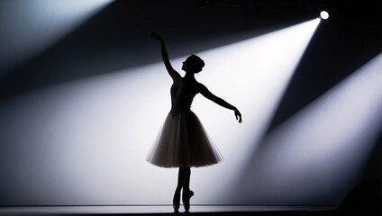 Ballerina. The elegance and emotion of the moment, with the dancer's satin costume gently flowing behind her.