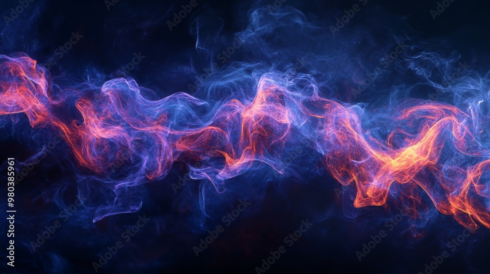 Aufkleber A vibrant display of smoke twists and undulates with shades of blue and orange, creating a mesmerizing abstract effect against a dark backdrop, evoking a sense of movement and fluidity.