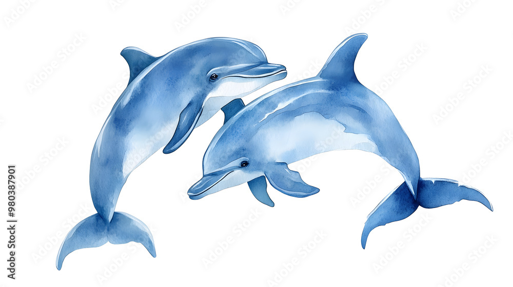 Poster Playful dolphins collection illustration isolated on white