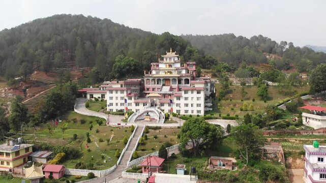 Drone Shot of Nala Gumba, a Buddhist monastery near the Kathmandu Valley
