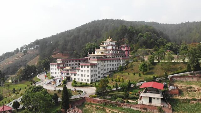 Drone Shot of Nala Gumba, a Buddhist monastery near the Kathmandu Valley
