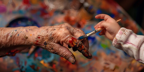 Inter-generational Painting Activity with Child and Grandparent