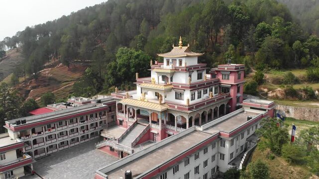 Drone Shot of Nala Gumba, a Buddhist monastery near the Kathmandu Valley
