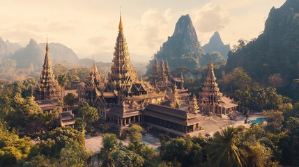 A panoramic shot of the most beautiful temple in the world, showcasing its expansive layout and elegant design.