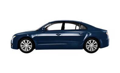 Side view of a blue sedan in 3D