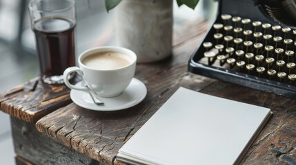 Vintage Typewriter on Industrial Desk with Notepad and Coffee - Creative Workspace Inspiration
