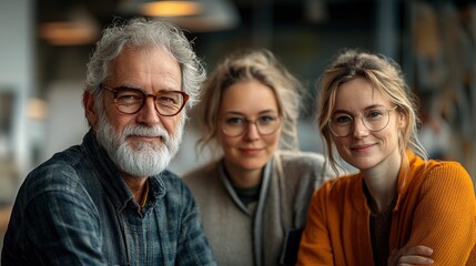 Happy Family Portrait Father and Daughters Smiling Together