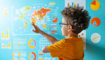 Boy Pointing at World Map