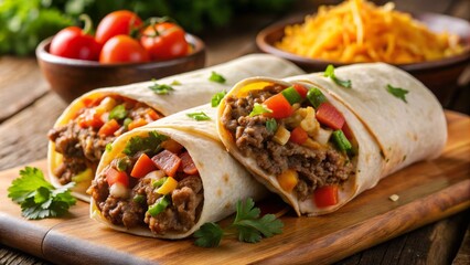 Delicious ground beef and cheese wrapped in a crispy, golden-brown tortilla shell with optional toppings
