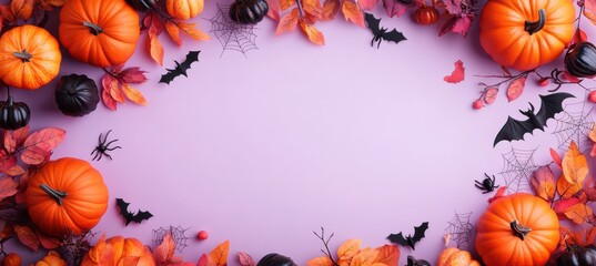 Obraz premium Halloween Decorations with Pumpkins and Spider Webs