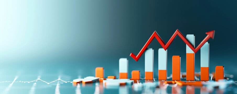 3D Red Arrow Up Chart Growth Business Success