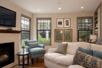 Fototapeta premium Cozy Room with Armchairs and Warm Atmosphere