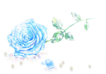 ガラスの青いバラ　手描き