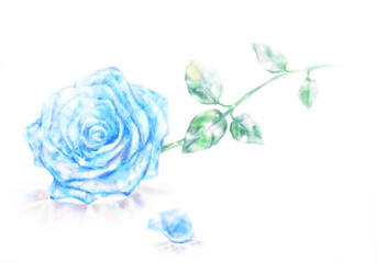 ガラスの青いバラ　手描き