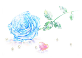 ガラスの青いバラ　手描き
