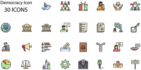 Set of Democracy icons. Line art style icons bundle. vector illustration