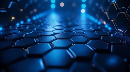 Abstract geometric background with hexagons in dark blue colors