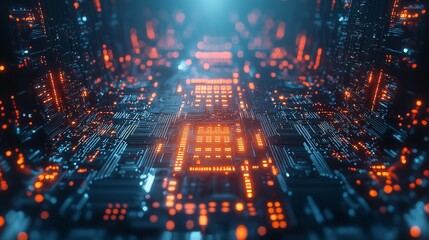Obraz premium Quantum computing flat design front view future tech theme 3D render Tetradic color scheme