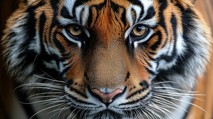 Close-up Portrait of a Tiger's Face with Intense Eyes and Whiskers