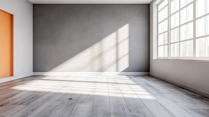 Obraz premium Bright and spacious interior with large windows and wooden floors in a modern design setting