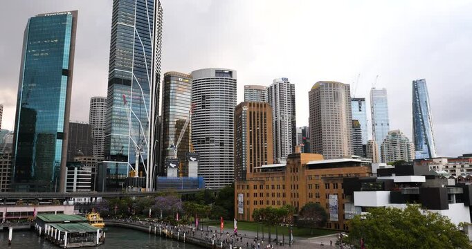 Museum of Contemporary Art Australia, Sydney. Exterior of the new MCA Mordant Wing,on Circular Quay West. Sydney central business district buildings