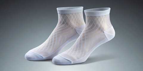 White ankle-high socks with a transparent design, folded and showcased on a gradient background, perfect for showcasing your custom patterns or branding.