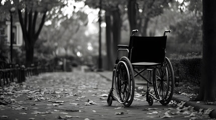 Obraz premium An empty wheelchair sits alone 