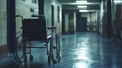 An empty wheelchair sits alone 